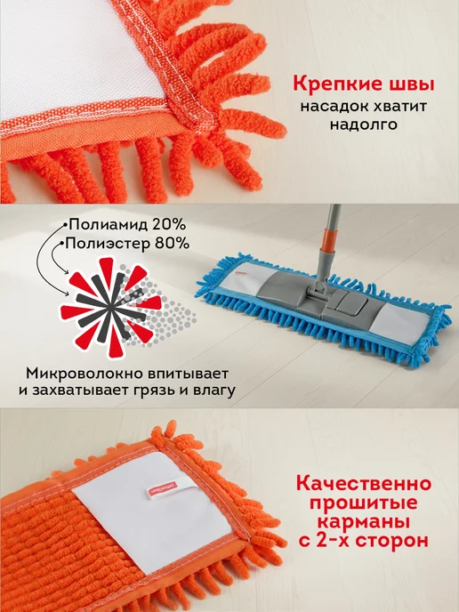 OfficeClean Насадка для швабры МОП сменная 38*10см, 2 шт, фото 3