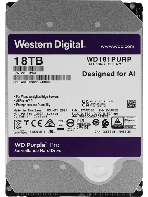 Western Digital Жесткий диск 18TB SATA 6Gb s WD181PURP, вариант, фото 3