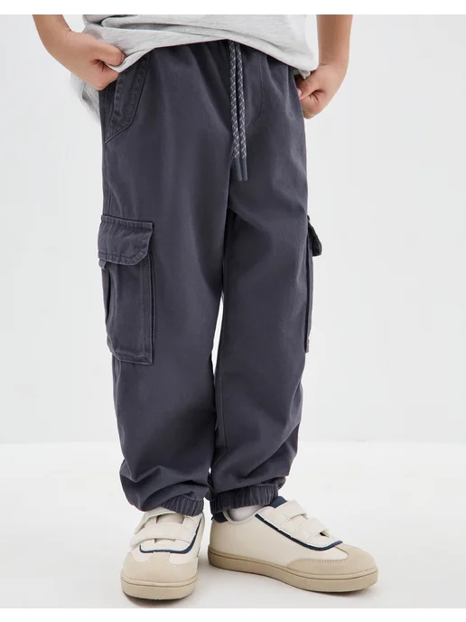 gloria jeans Тёмно-серые брюки джоггеры (Jogger) из плотного хлопка, серый, фото 3
