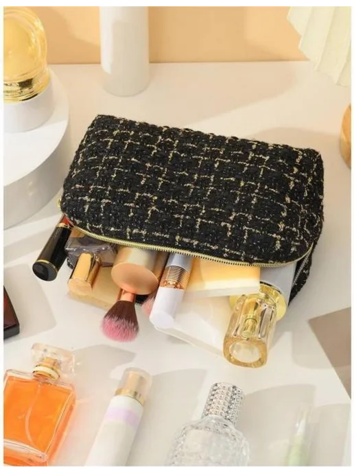 IBB Косметичка твидовая в стиле Chanel, черный, фото 3