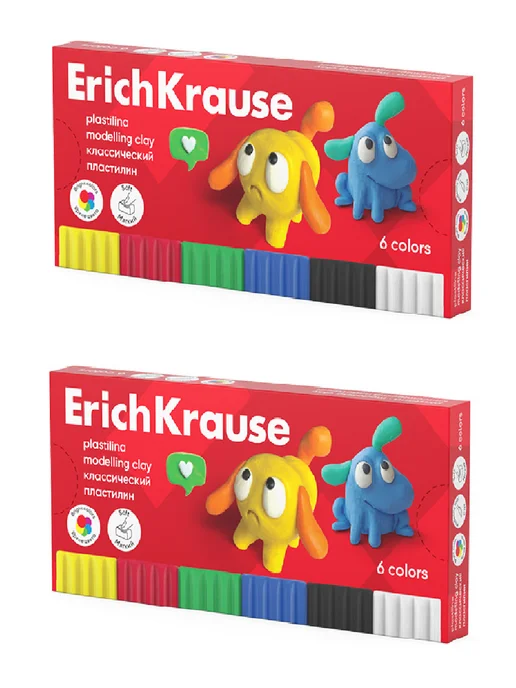 Пластилин Jolly Friends, 6 цветов, 2 уп по 108 гр ErichKrause