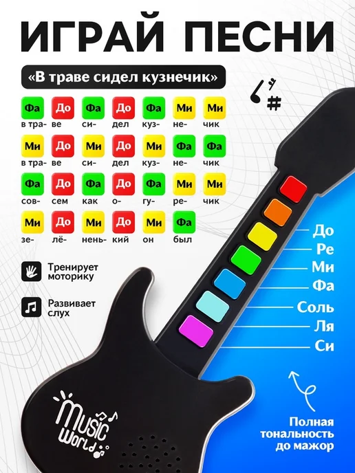 Zeriazor Детская музыкальная гитара с сенсорными кнопками и карабином, белый, фото 3