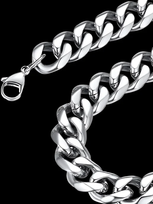 STEEL SOLDIER Цепочка на шею мужская панцирная кубинская цепь 14 мм, серый, фото 5