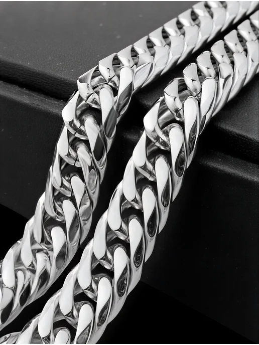 STEEL SOLDIER Цепочка на шею мужская панцирная кубинская цепь 14 мм, серый, фото 6
