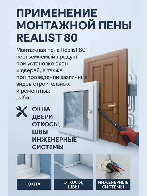 REALIST PRO RED Зимняя Монтажная Пена 890мл, 1шт, 80 л, 6 шт, фото 2
