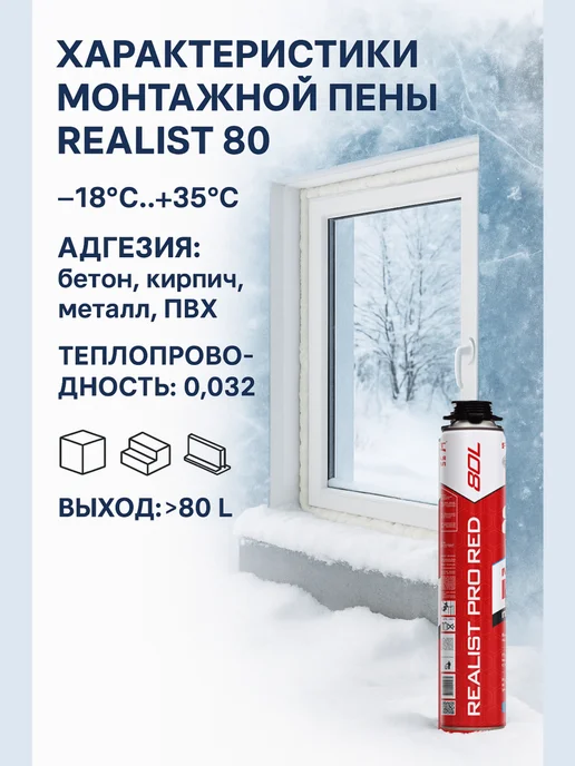 REALIST PRO RED Зимняя Монтажная Пена 890мл, 1шт, 890 мл, 2 шт, фото 6