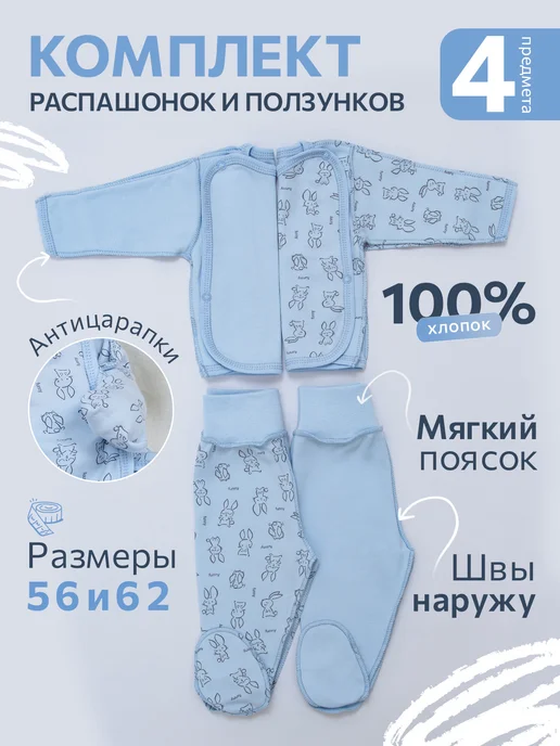 Комплект распашонок и ползунков для новорожденных, голубой, фото 2