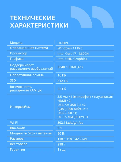 CBR МиниПК Intel i7 13620H 16ГБ DDR4 512Гб SSD PCIe, W11Pro, 16 ГБ, 512 ГБ, фото 3