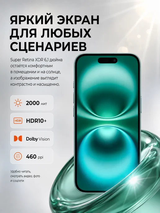 Смартфон Apple iPhone 16 256 ГБ, голубой, фото 4