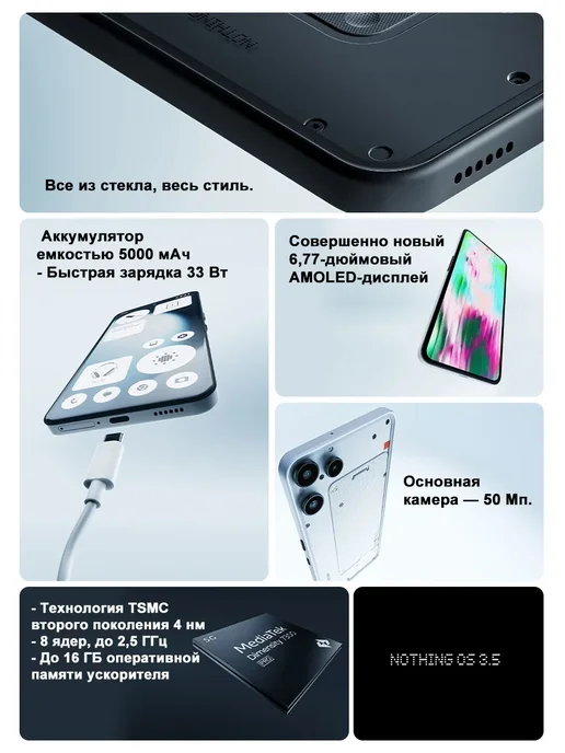 Смартфон Nothing Phone 3A Lite 8/128 ГБ, белый, фото 5
