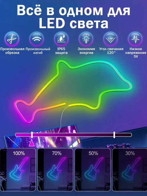 Kcmultifunc Гибкая неоновая светодиодная лента 10 метров с пультом RGB, 10 м, фото 3