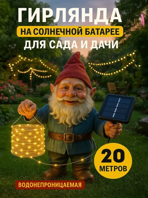 CozyLights Гирлянда уличная роса на солнечной батарее 20 метров, 20 м