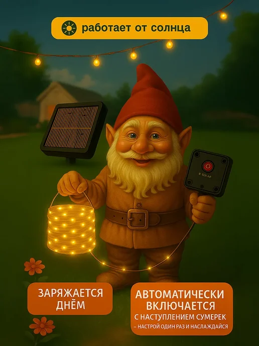 CozyLights Гирлянда уличная роса на солнечной батарее 20 метров, 20 м, фото 3