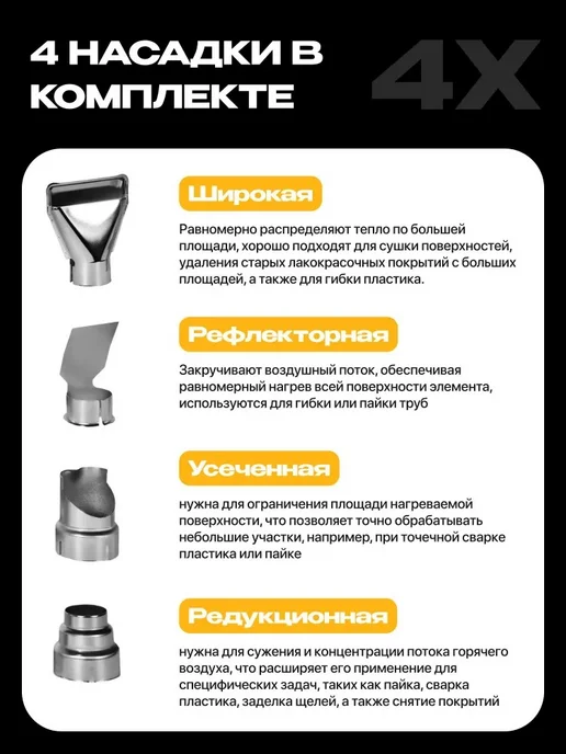 Фен строительный с регулировкой температуры профессиональный 2600 ВТ, черный, фото 2