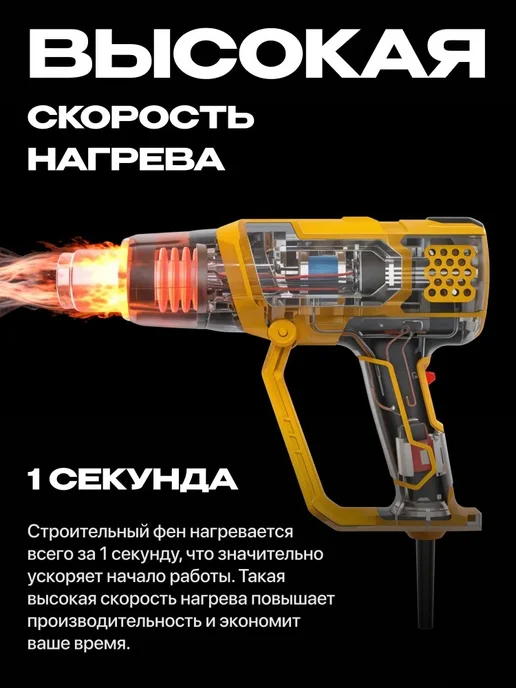 Фен строительный с регулировкой температуры профессиональный 2600 ВТ, черный, фото 4