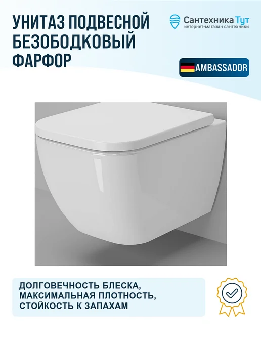 Ambassador Унитаз подвесной Forsa с сиденьем микролифт, белый, фото 3