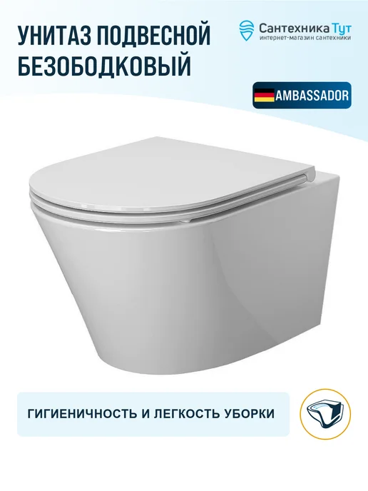 Ambassador Унитаз подвесной Ritz с сиденьем микролифт, белый, фото 2