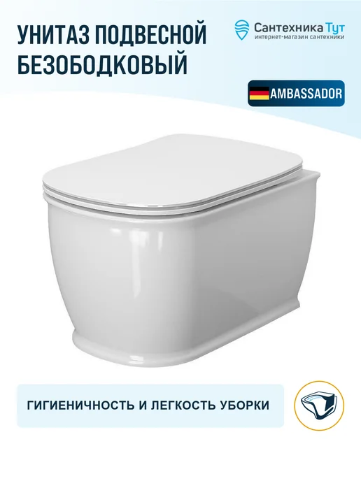Ambassador Унитаз подвесной Royal с сиденьем микролифт, белый, фото 2