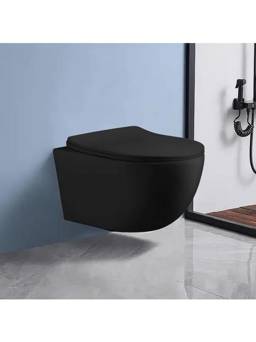 Cerutti spa Унитаз подвесной Orlter черный матовый с сиденьем микролифт, черный, фото 7