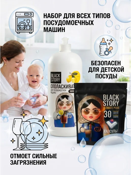 BLACKSTORY Набор для посудомоечной машины капсулы и ополаскиватель, вариант, фото 2