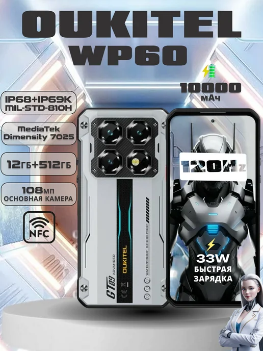 Смартфон OUKITEL Wp60 12/512 ГБ, серебристый
