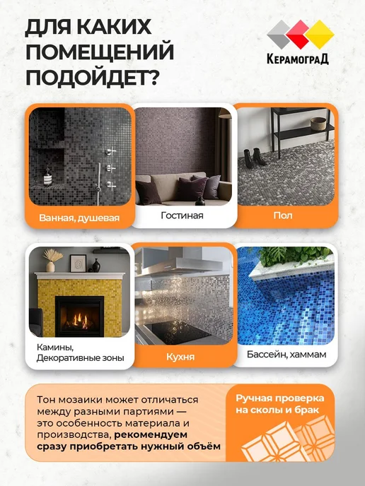 Керамоград Плитка мозаика для ванной и душевой 5 сеток, синий, фото 8