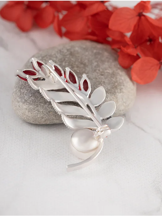 Milana silver Брошь серебро с жемчугом, корундом, марказитом, серебристый, фото 2
