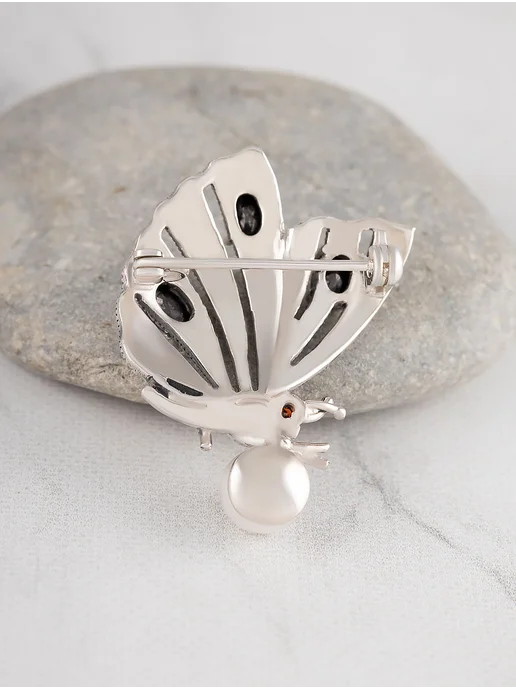 Milana silver Брошь серебро с майорикой синт, марказитом, ониксом, серебристый, фото 2