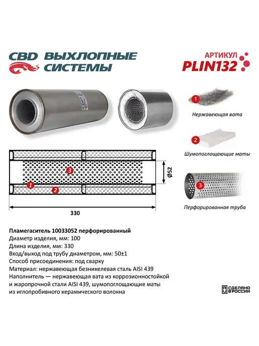 CBD Пламегаситель 10033052 перфорированный внутр. узел, из Нерж, вариант