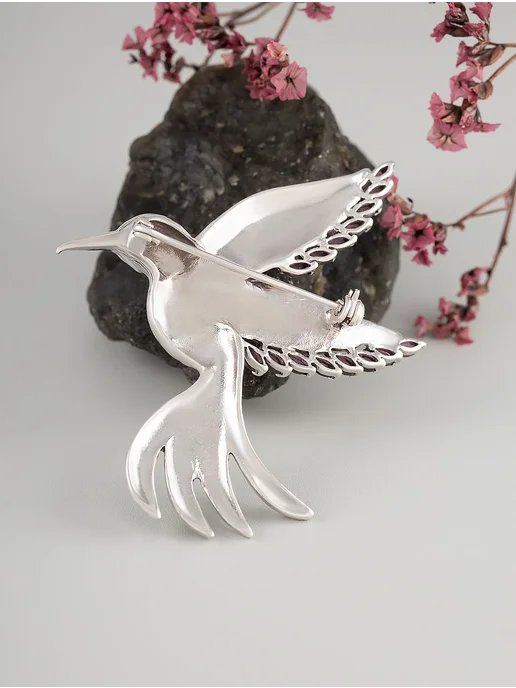 Milana silver Брошь серебро с корундом, марказитом, родолитом, серебристый, фото 2