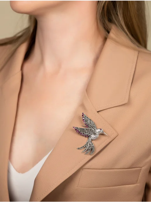 Milana silver Брошь серебро с корундом, марказитом, родолитом, серебристый, фото 4