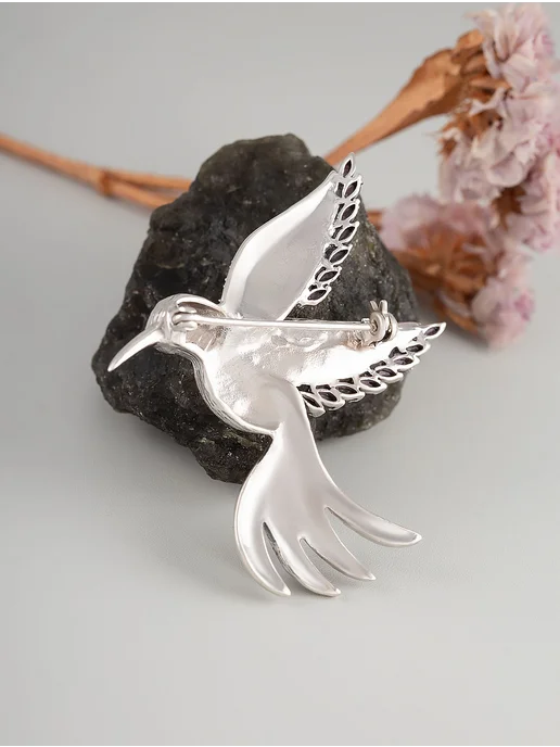 Milana silver Брошь серебро с аметистом, корундом, марказитом, серебристый, фото 2