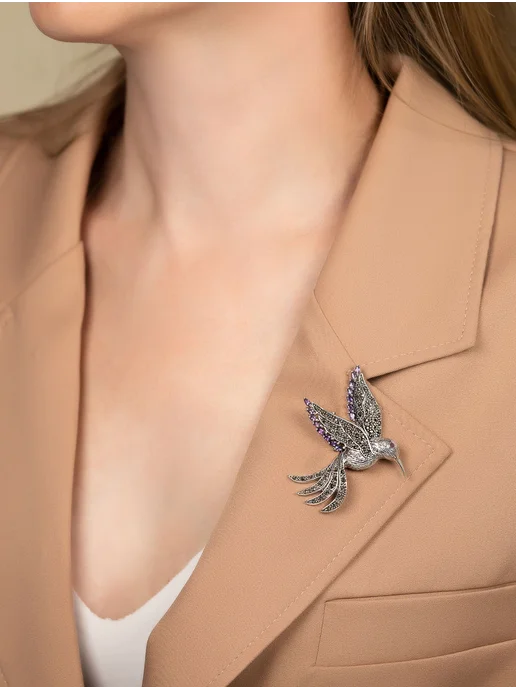 Milana silver Брошь серебро с аметистом, корундом, марказитом, серебристый, фото 4