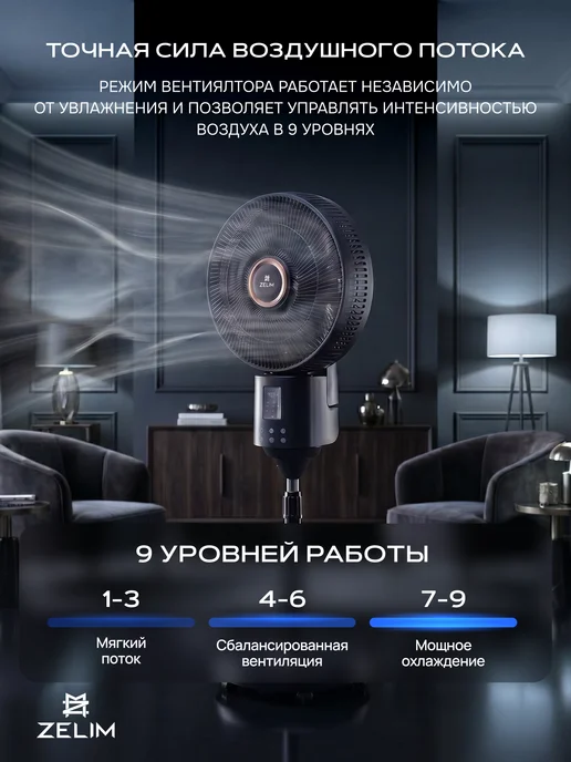 ZELiM Вентилятор напольный с увлажнителем, черный, фото 3
