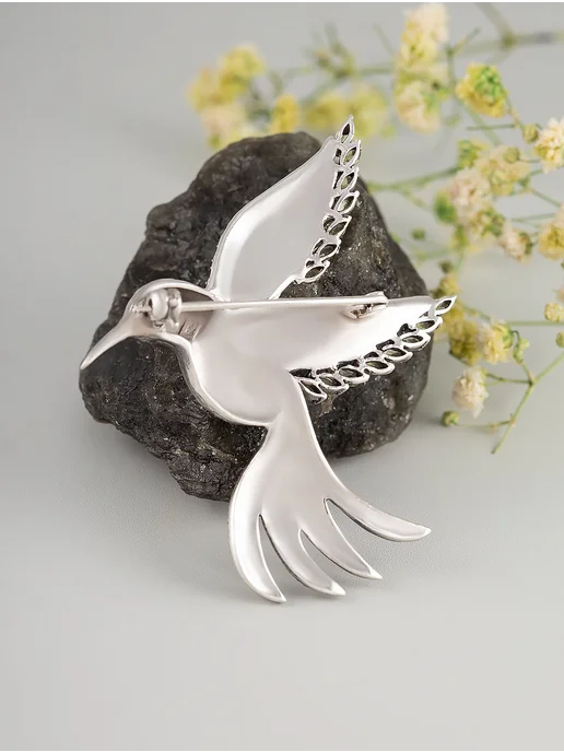Milana silver Брошь серебро с корундом, марказитом, хризолитом, серебристый, фото 2