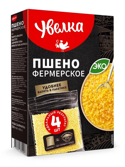 Увелка Пшено Фермерское в пакетиках 320 г для каши и гарнира, 320 г, фото 2