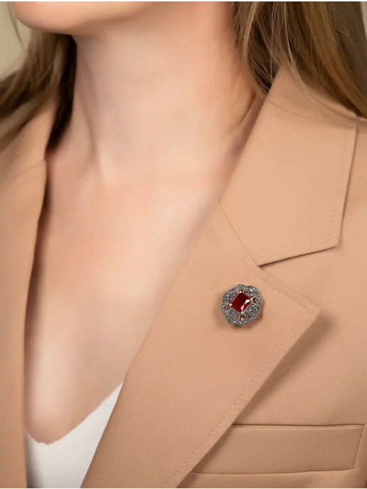Milana silver Брошь серебро с корундом, марказитом, серебристый, фото 4