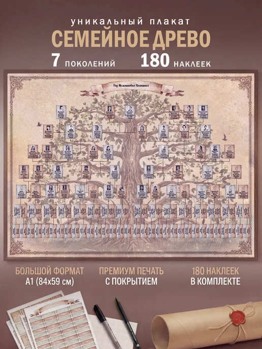 FAMILY ALBUM Семейное древо. Родословный плакат с наклейками, вариант