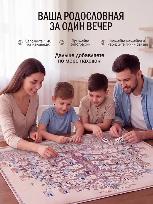 FAMILY ALBUM Семейное древо. Родословный плакат с наклейками, вариант, фото 3