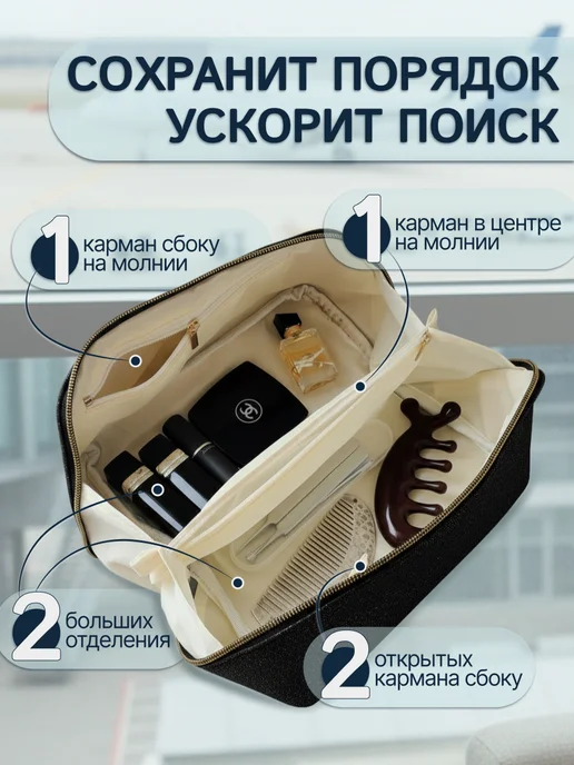 VELIN Косметичка дорожная большая органайзер несессер бьюти-кейс, черный, фото 3