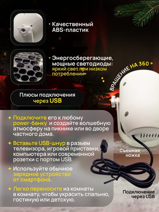Synergy.llc Светодиодный проектор «Метель» с динамичными снежинками. USB, белый, фото 3