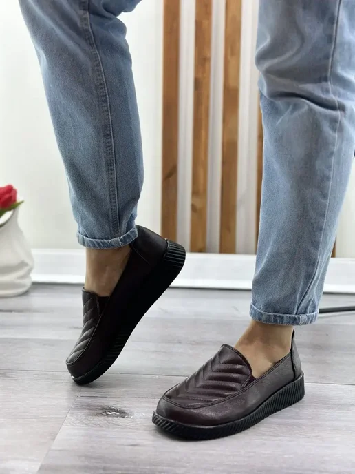 MANSIMMA Туфли лодочки мокасины женские кожа на удобной платформе, красный, фото 4