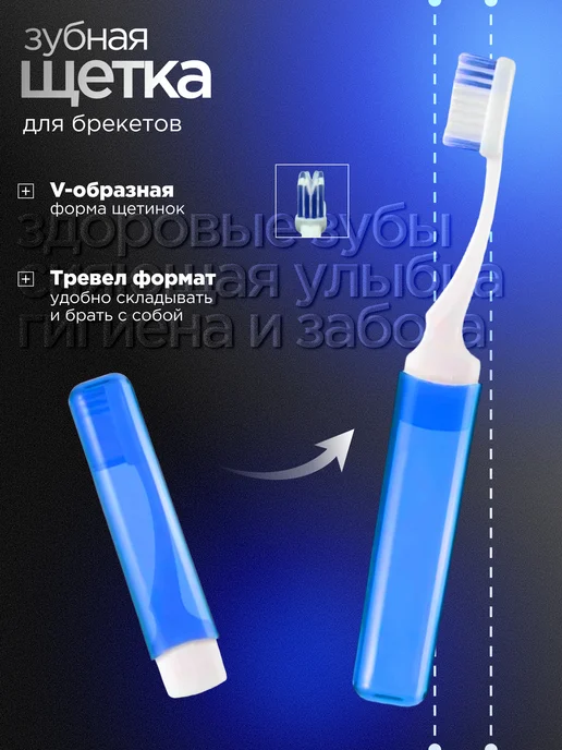 Набор для брекетов ортодонтический с зубной щеткой, синий, фото 5