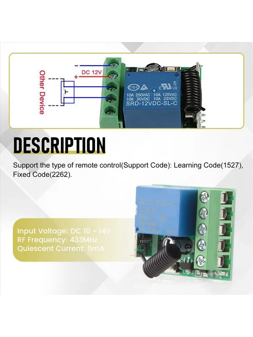 DC 12V 1CH 433MHz Универсальный Беспроводной Пульт ДУ Выключ…, вариант, фото 5