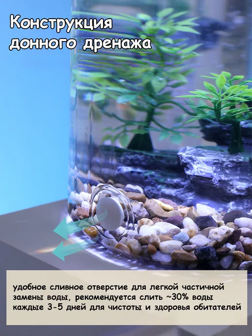Аквариум для рыб подсветкой и фильтром готовый комплект, черный, фото 4