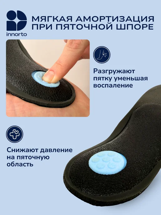 INNORTO Стельки ортопедические при плоскостопии 1-2 степени, черный, фото 5