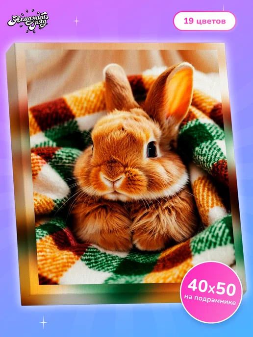 Алмазныи ряд Алмазная мозаика на подрамнике 40х50 см Кролик под пледом, 40x50 см