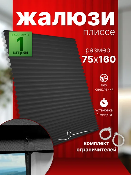 WiCor Жалюзи плиссе с зажимом 2 штуки, черный