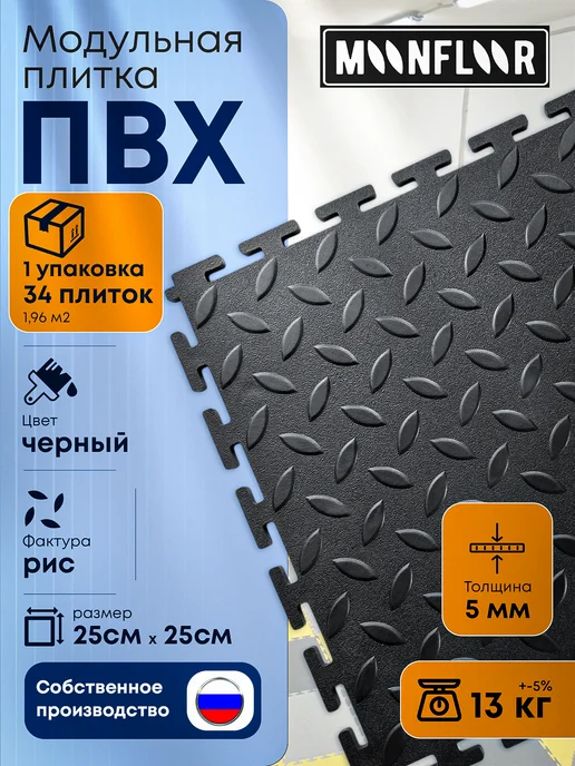 moonfloor Модульная плитка ПВХ светло-серая 25х25 (34 плитки =1,96 м2), 25x25