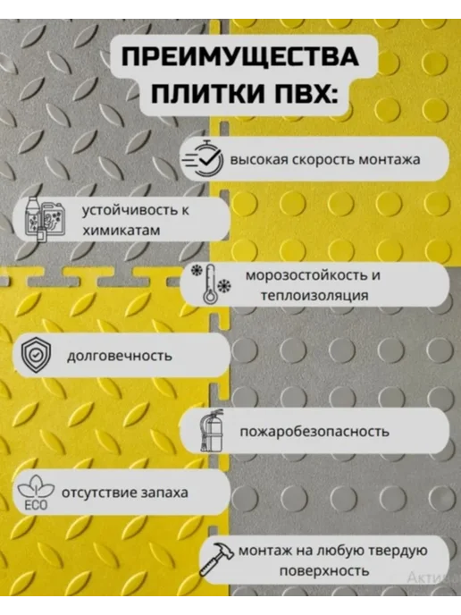 moonfloor Модульная плитка ПВХ светло-серая 25х25 (34 плитки =1,96 м2), 25x25, фото 7